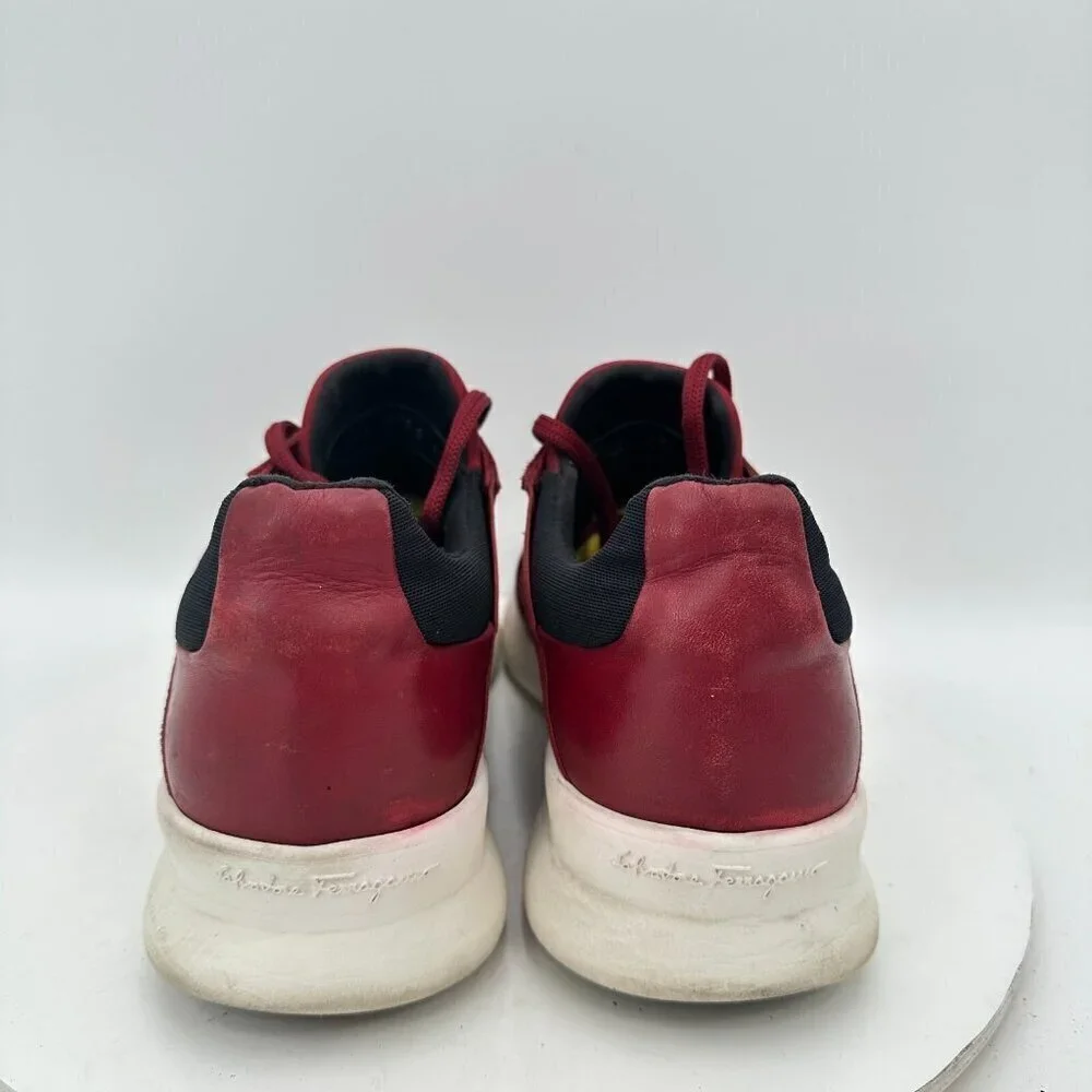Salvatore Ferragamo Men Size 9EE Red Burgundy Black Leather Low Top Lace Up Shoe